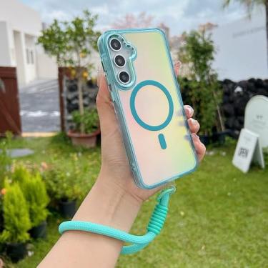 Imagem de Capa de celular com alça de pulso Gradient Dazzle para Samsung Galaxy 25 Edge 24 S23 Ultra Plus A56 A36 A26 A16, capa de carregamento sem fio, verde, para S25 Edge