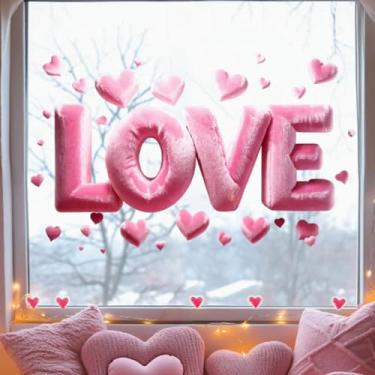 Imagem de Adesivos de janela de coração dia dos namorados amor dupla face adesivos de janela estática férias de inverno reutilizáveis decorações de janela para festa de aniversário de casamento, decoração de