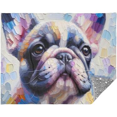 Imagem de Cobertor colorido personalizado com estampa de cachorro Pug 178 cm x 139 cm, cobertor xadrez mais macio do mundo, sofá macio de verão