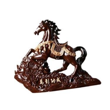 Imagem de FLCPJGV Estátuas de Cavalos Ornamentais Artesanais Esculturas Modernas de Cavalos Feng Shui Chinesas para Quarto, Mesa de Escritório, Artigos para Festas, Marrom