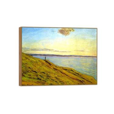 Imagem de Claude Monet Famosa impressão em tela de parede pronta para pendurar - vista em sainte-adresse - pintura de moldura de madeira para decoração de sala de estar 30 x 40 cm 12 x 16 pol