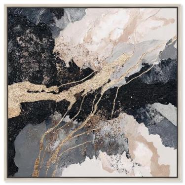 Imagem de Arte de parede dourada com impressão em tela Golden Fracture I por Art Remedy, moldura prateada, 50 x 50 cm