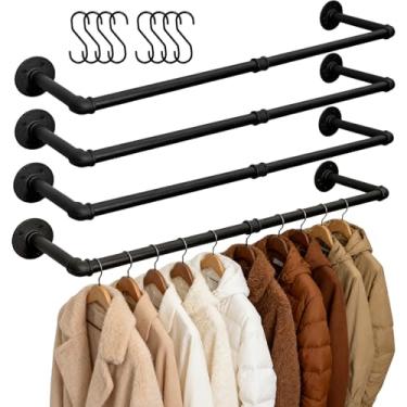 Imagem de Aduanbang Suporte para roupas de tubulação industrial, suporte de parede resistente de 96 cm, barra de ferro preto, haste de suspensão removível para armazenamento de armário
