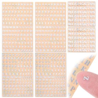 Imagem de 6 folhas mini adesivos de alfabeto prata, adesivos de número de letra de metal, adesivo 3D pequeno autoadesivo com glitter prateado para resina epóxi, garrafas de água, artesanato DIY, decoração de