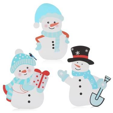 Imagem de Perseverance Trade 3 peças de Natal azul boneco de neve decorações de madeira bonito mesa de inverno placa de bloco boneco de neve bandeja em camadas decoração para casa cornija festa presentes