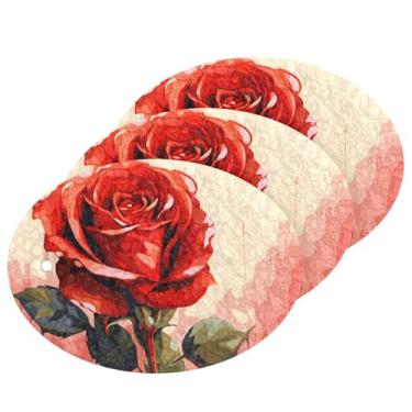 Imagem de CEBUGI Esponjas de limpeza que não arranham, pacote com 3 esponjas de cozinha para lavar pratos, suprimentos de limpeza para cozinha, banheiro, casa de banho (aquarela rosa vermelha)