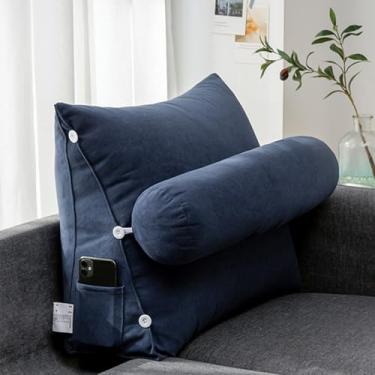 Imagem de CYTJHMD Almofada de cunha, almofada triangular com suporte para as costas ajustável, almofada de encosto de sofá-cama, almofada de leitura para livros, jogos ou assistir TV, azul escuro, 60 x 50 x 20