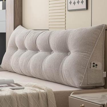 Imagem de SRXBYWS Travesseiro King Size King Wedge com capa removível e dois bolsos laterais grandes, para camas, sofás, pisos, etc. Especialmente para sentar ou ler na cama (cinza prateado)