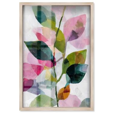 Imagem de Vibrant Leaves III Shadowbox Print Pink Palm Wall Art por Art Remedy, moldura loira, 53 x 78 cm