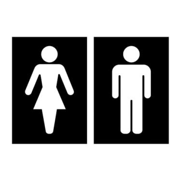 Imagem de Kit 3 Placas de Sinalização Banheiro Masculino e Feminino, 20x15cm, Preto e Branco