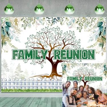 Imagem de Pano de fundo de reunião de família Bem-vindo aos nossos membros da família, árvore genealógica, fundo fotográfico, ouro, folhas de eucalipto, decoração de festa de aniversário, decoração de festa de