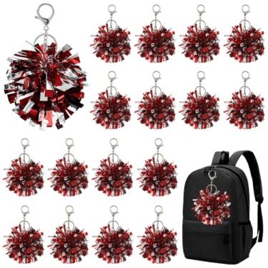 Imagem de CREATCABIN 20 peças chaveiro vermelho de pompom de torcida chaveiro de líder de torcida de plástico em massa porta-chaves com pingente de pompom de prata com fecho de garra de lagosta para acampamento
