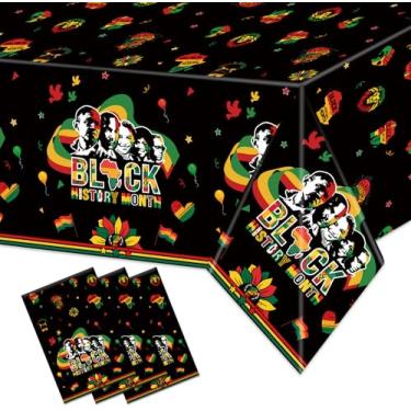 Imagem de SZTZPW 3 peças de toalha de mesa para decoração do mês da história negra, 274 x 137 cm, capa de mesa de plástico à prova d'água para mesa de jantar africana americana para festas de fim de ano