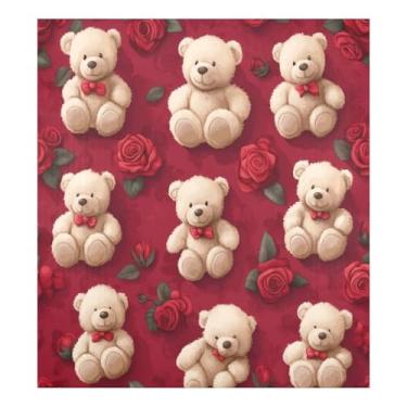 Imagem de Blueangle Valentine Bear Roses capa magnética para lava-louças, decoração da capa frontal da máquina de lavar louça, adesivos de eletrodomésticos, adesivos de eletrodomésticos, 58 cm C x 66 cm adesivo