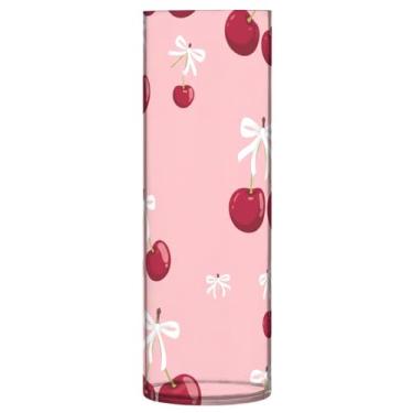 Imagem de CEBUGI Vaso de flores cerejas vermelhas 10 x 30 cm, vaso cilíndrico para flores, vaso transparente inquebrável para festa de casamento, decoração de casa