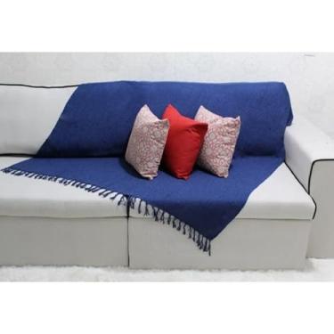 Imagem de Manta para Sofá Gigante Tipo Capa 100% Algodão – Artesanal com Nós nas Pontas Decorativa(Azul marinho Mesclado)