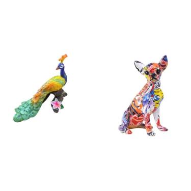 Imagem de Whtkoph Escultura de Cachorro, Figura Decorativa para Jardim, Artesanato, Estátua Multicolorida, Colecionável, Realista, para Casa, Pátio E Sala de Estar.