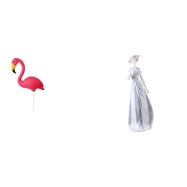 Imagem de Whtkoph Escultura de Jardim Flamingo Lady, Estátua de Fada em Cerâmica E Ornamento Nórdico para Prateleira de Primavera, Decoração de Mesa