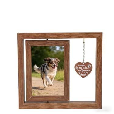 Imagem de Tefola Porta-retrato de madeira giratório para animais de estimação, presente memorial para perda de cachorro, 10 x 15 cm – No Longer By My Side But Forever In My Heart – Moldura de memória amorosa