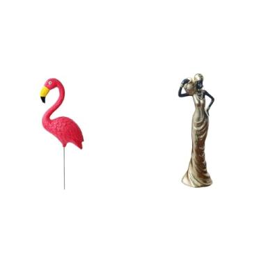 Imagem de Whtkoph Escultura de Flamingo para Jardim E Estátua Vintage de Uma Dama Tribal, Figura Decorativa para Mesa, Armário, Quarto, Enfeite de Boas-vindas.
