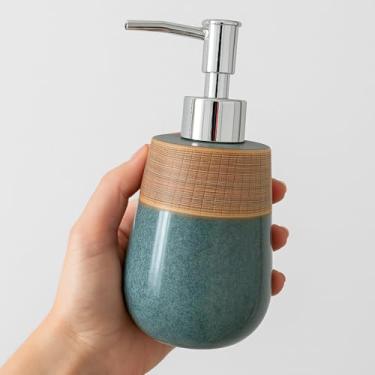 Imagem de Porta Sabonete Líquido de Cerâmica Bump Cromado 320 ml Acabamento Verde Fosco Kit Banheiro Lavabo