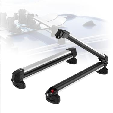 Imagem de VEVOR Rack de teto para esqui e snowboard, carrega até 6 pares de esquis ou 4 pranchas de snowboard, 2 peças de suporte universal de alumínio para teto de carro com trava e enchimento de borracha para