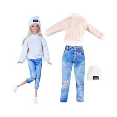 Imagem de Vestido Fashion Para Boneca Barbie, Conjunto De Inverno Com Saia, Suét