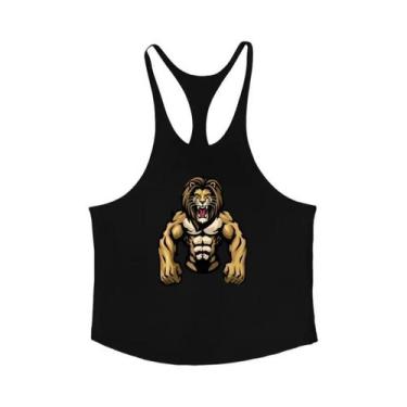 Imagem de Camiseta Sem Mangas Para Academia Com Estampa De Leão Para Homens, Cam