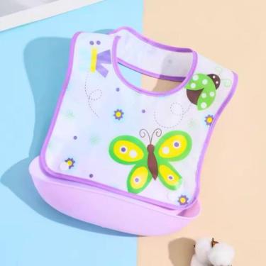 Imagem de Babador Infantil Impermeável com Bolso Cata Pega Migalhas Bebê fofo Pl