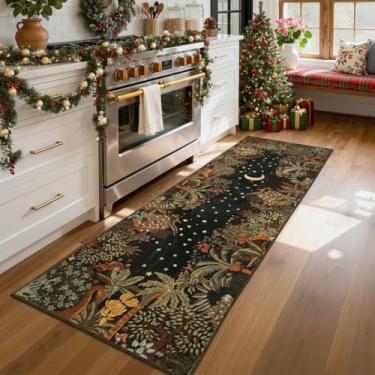 Imagem de GarveeHome Tapete de corredor lavável na selva de 5 x 15 cm para cozinha, tapete de corredor macio com estampa de animal antiderrapante, marrom, tapete de entrada para casa de fazenda, tapete