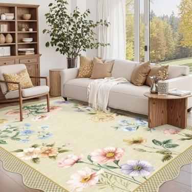 Imagem de GarveeHome Tapetes florais recortados laváveis 22 x 30 cm, tapetes antiderrapantes para sala de estar, 22 x 30 cm, tapete macio para quarto, resistente a manchas, boho com traseira de borracha para