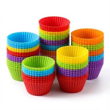 Imagem de Kit 12 Formas Silicone Cupcake Antiaderente Reutilizável Airfryer Forno Microondas Cores Sortidas Livre de BPA