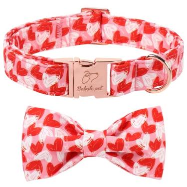 Imagem de Babole Pet Coleira de Dia dos Namorados com gravata borboleta – Linda coleira para cães com fivela de metal ajustável para cães pequenos, médios e grandes, P