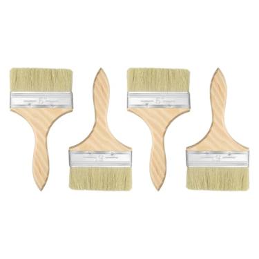 Imagem de HARFINGTON 4 pincéis de pintura de cerdas planas de 12,7 cm com cabo de madeira para pintura de arte faça você mesmo, móveis, cercas, armário, deck, parede, porta, branco, 4 peças