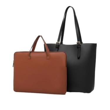 Imagem de Kit Bolsa Sacola + Pasta para Notebook 14 a 17 Polegadas com Alça, Bolsa Grande para Trabalho Estudo Viagem(Pasta Caramelo + Sacola Preta)