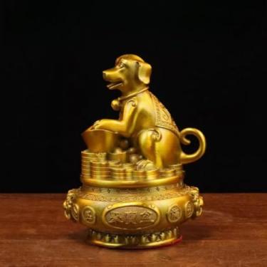 Imagem de FENNYYAR Estátua zodiac Dog Wealth Attracted Treasure Bowl, 15 cm, decoração de sala de estar para casa