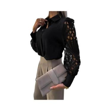Imagem de Blusa Feminina De Manga Longa Com Renda Branca, Camisa Vintage Com Bot
