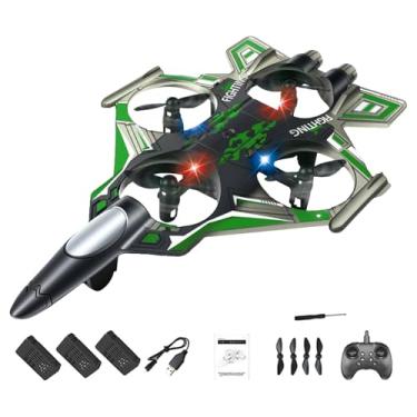 Imagem de harayaa Avião de controle remoto RC com luzes LED coloridas, quadricóptero, brinquedo voador para atividades ao ar livre, aeronave de asa fixa para crianças e, Bateria Verde 3
