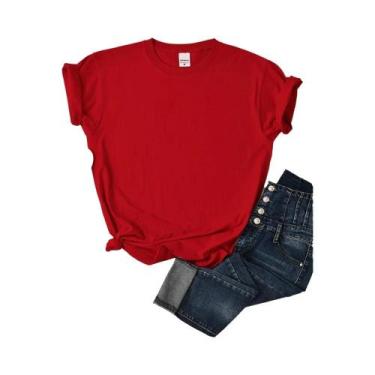 Imagem de Camisetas Femininas De Verão Em Cores Sólidas, Soltas, Com Decote Redo