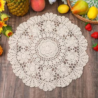 Imagem de DOPENSPI Toalha de mesa de crochê feita à mão, toalha de mesa de renda de crochê, toalha de mesa redonda de renda de algodão, sobreposição decorativa para mesa de jantar, cômoda e festa de casamento