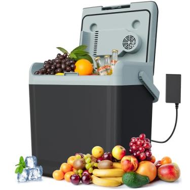 Imagem de SUNVIVI Refrigerador e aquecedor elétrico com alça, geladeira termoelétrica portátil de 25 litros, resfriamento e aquecimento duplo, mini geladeira de 12 V com sistema de resfriamento de vento