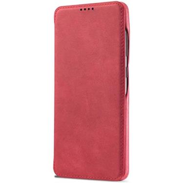 Imagem de FULNES Coldre flip para Apple iPhone 14 Plus 6,7 polegadas 2022, capa de telefone fólio resistente a arranhões de couro à prova de choque [slot para cartão] (cor: vermelho)