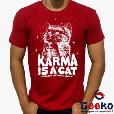 Imagem de Camiseta Taylor Swift 100% Algodão Karma is a Cat Pop Geeko, Vermelho 