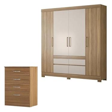 Imagem de Cômoda Astral e Guarda Roupa Casal Bilbao Amêndola Off White - Demóbile