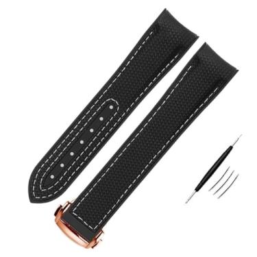 Imagem de HEPUP Pulseira de relógio de borracha de nylon de alta densidade para Omega X Swatch Joint MoonSwatch Constellation pulseira de relógio à prova d'água de 20 mm (BK-rosa branca, 20 mm)