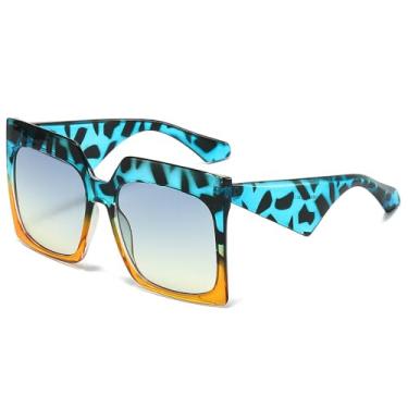 Imagem de Óculos de Sol UV400 - Tamanho Grande com Estampa de Leopardo Degradê para Homens e Mulheres, Ideais para Esportes ao Ar Livre, Corrida e Ciclismo, Azul