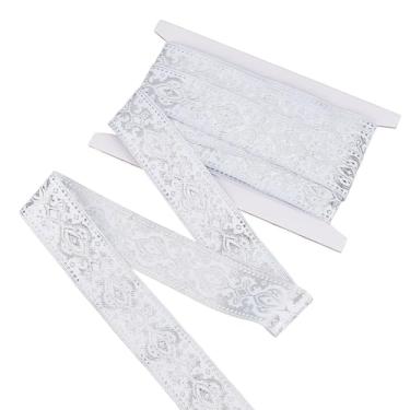 Imagem de letsinstyle Fita jacquard de prata metálica de 1,3 m, fitas bordadas de 3 cm, acabamento de poliéster boêmio para decorações de roupas artesanais DIY