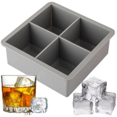 Imagem de Forma De Gelo Em Silicone Quadrada 11cm x 11cm Grande 4 Cavidades Gelo Em Cubos Para Coquetéis Drinks Whisky Forma Flexível (Cinza)