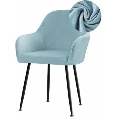 Imagem de Capas elásticas de veludo para cadeiras de jantar, com encosto curvo e apoio de braço. Capa removível para cadeira giratória de sala de jantar ou casamento.