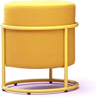 Imagem de Banqueta cinza redonda para pés - apoio para os pés baixo casual para sapatos, pequeno banco de sofá, uso doméstico - design simples, decoração de casa confortável e versátil.